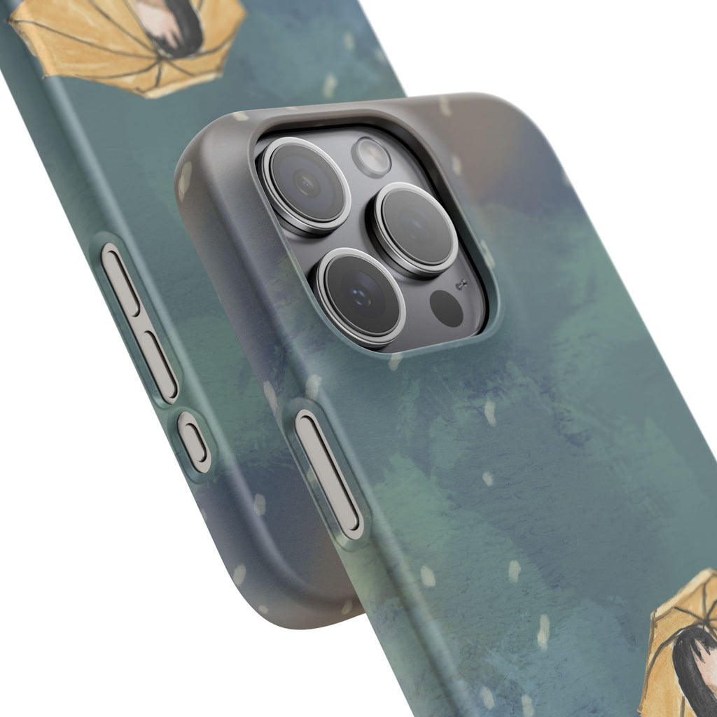 Artistic Rainfall Phone Case – Woman with Umbrella Design