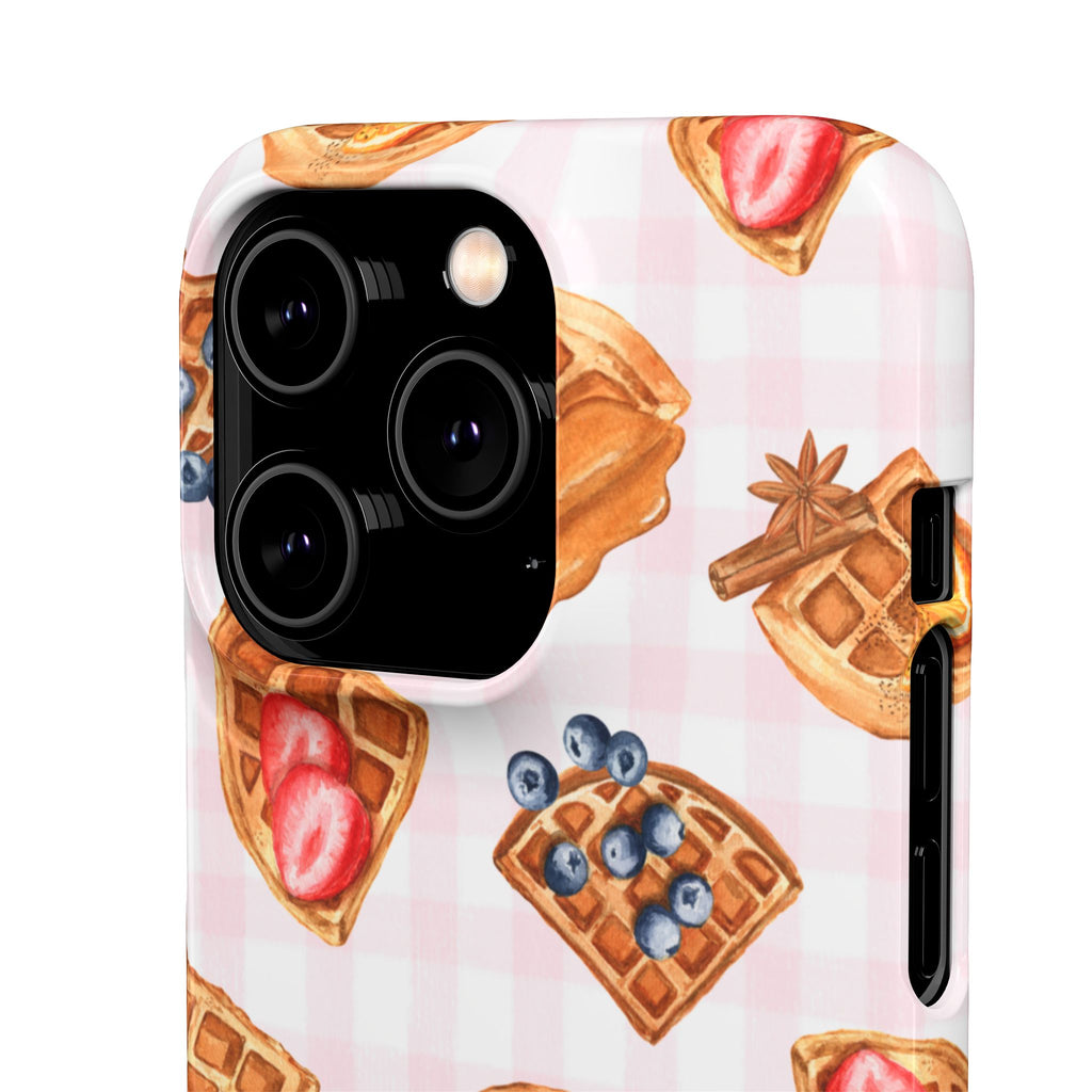 Waffle Picnic Phone Case — Cute Strawberry & Blueberry Waffles on Pink Gingham Snap Case