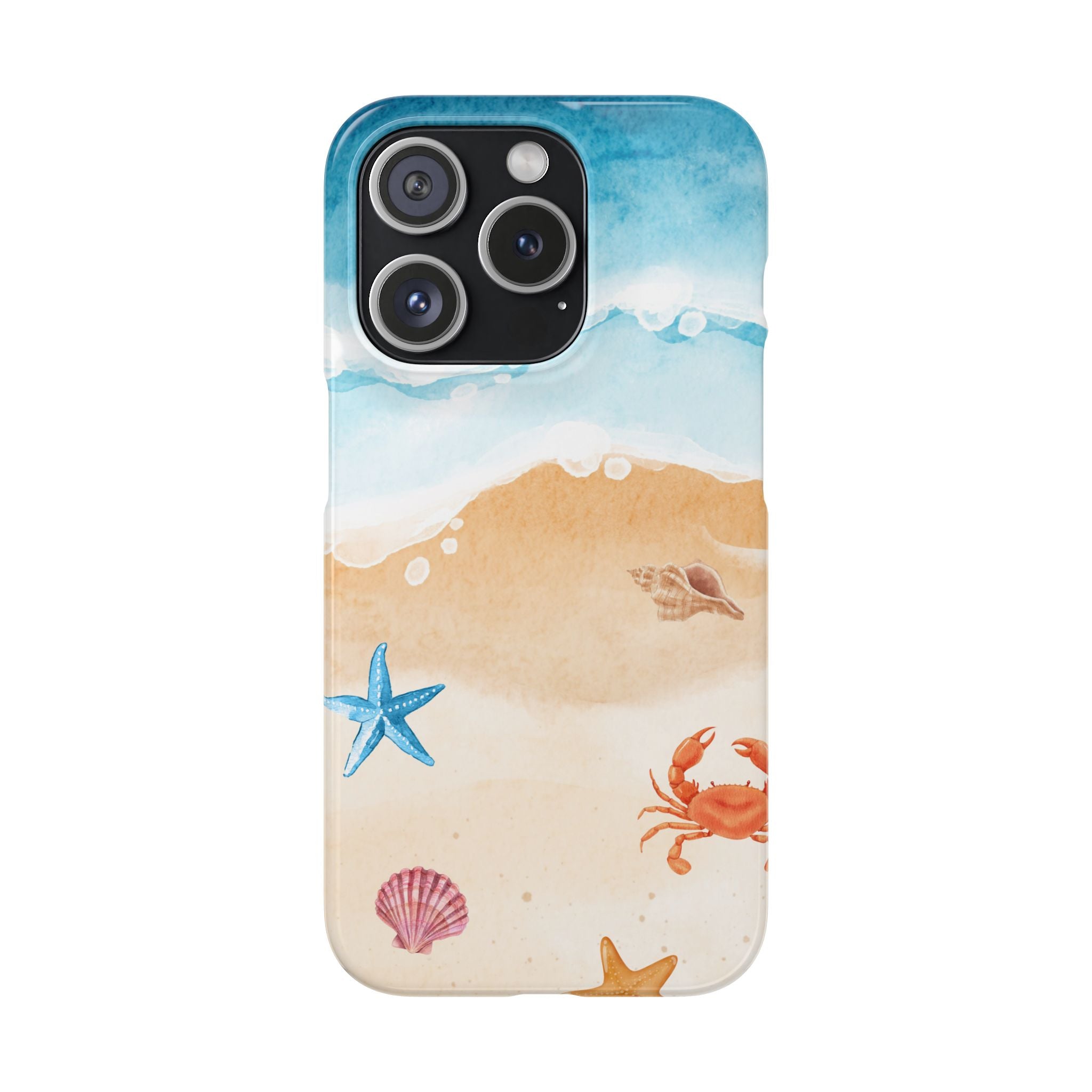 Beach Scene Phone Case — Watercolor Sand, Seashells & Crabs