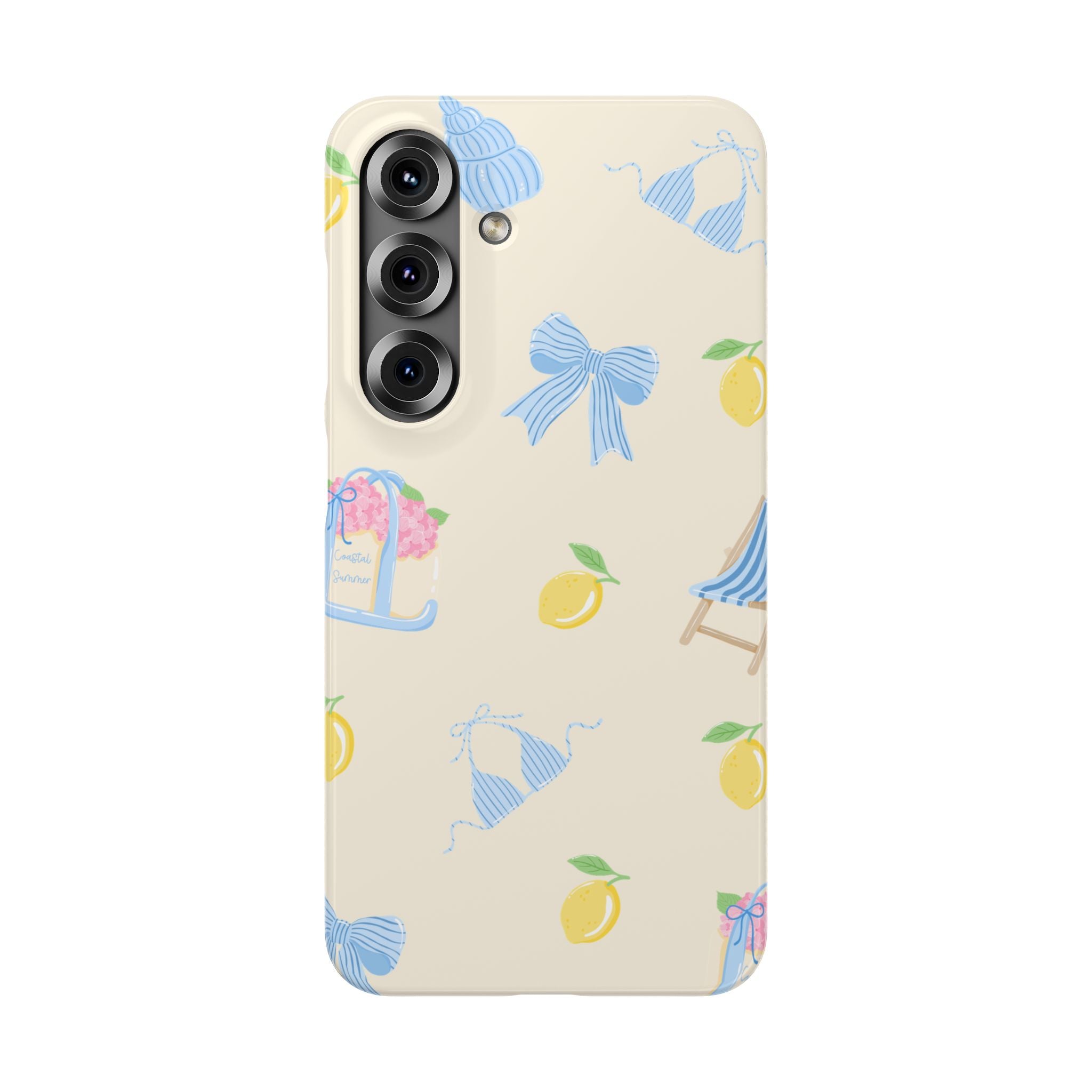Cute Lemon & Beach Pattern Phone Case — Pastel Summer Snap Case