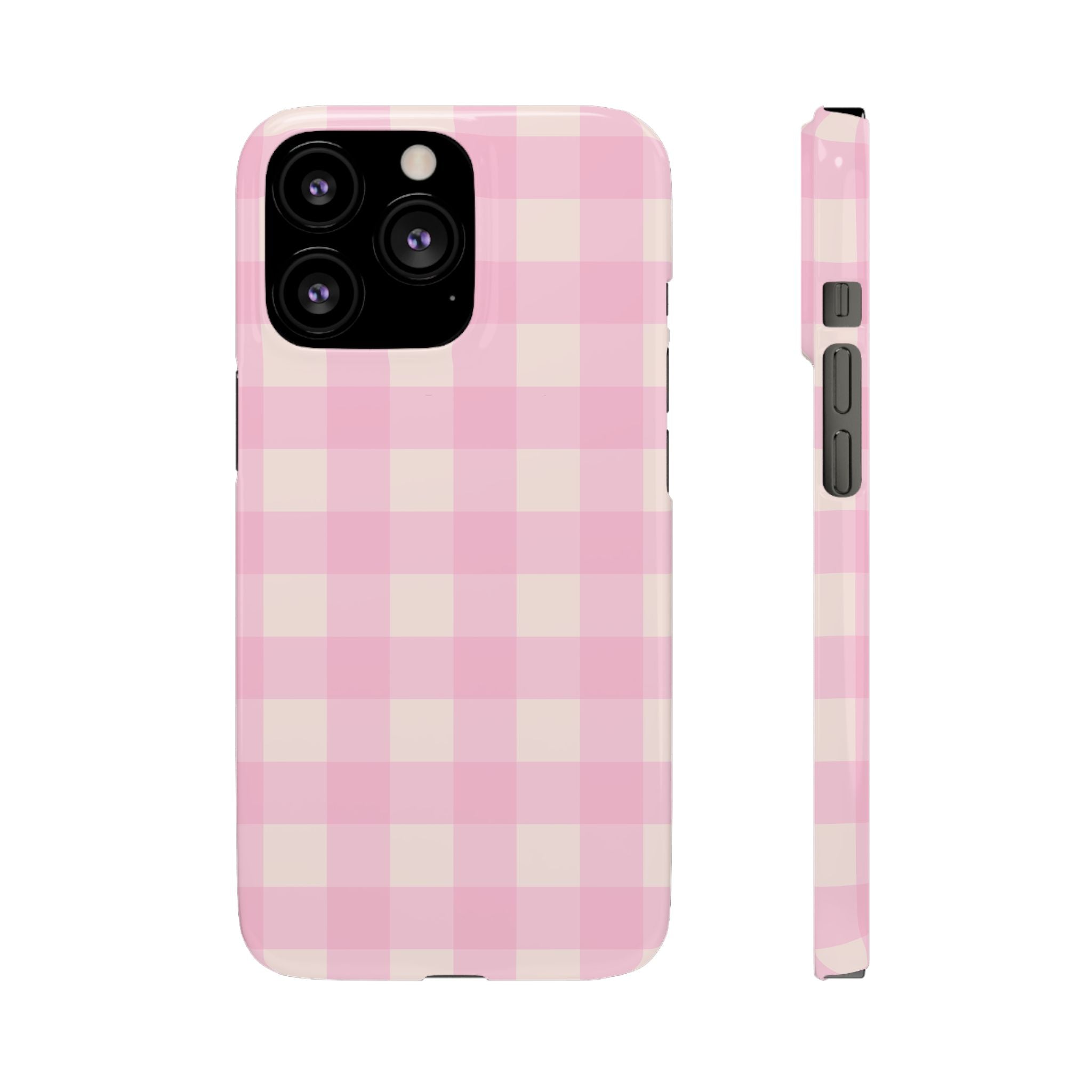 Pink Gingham Snap Phone Case - Cute Pastel Checkered iPhone Cover
