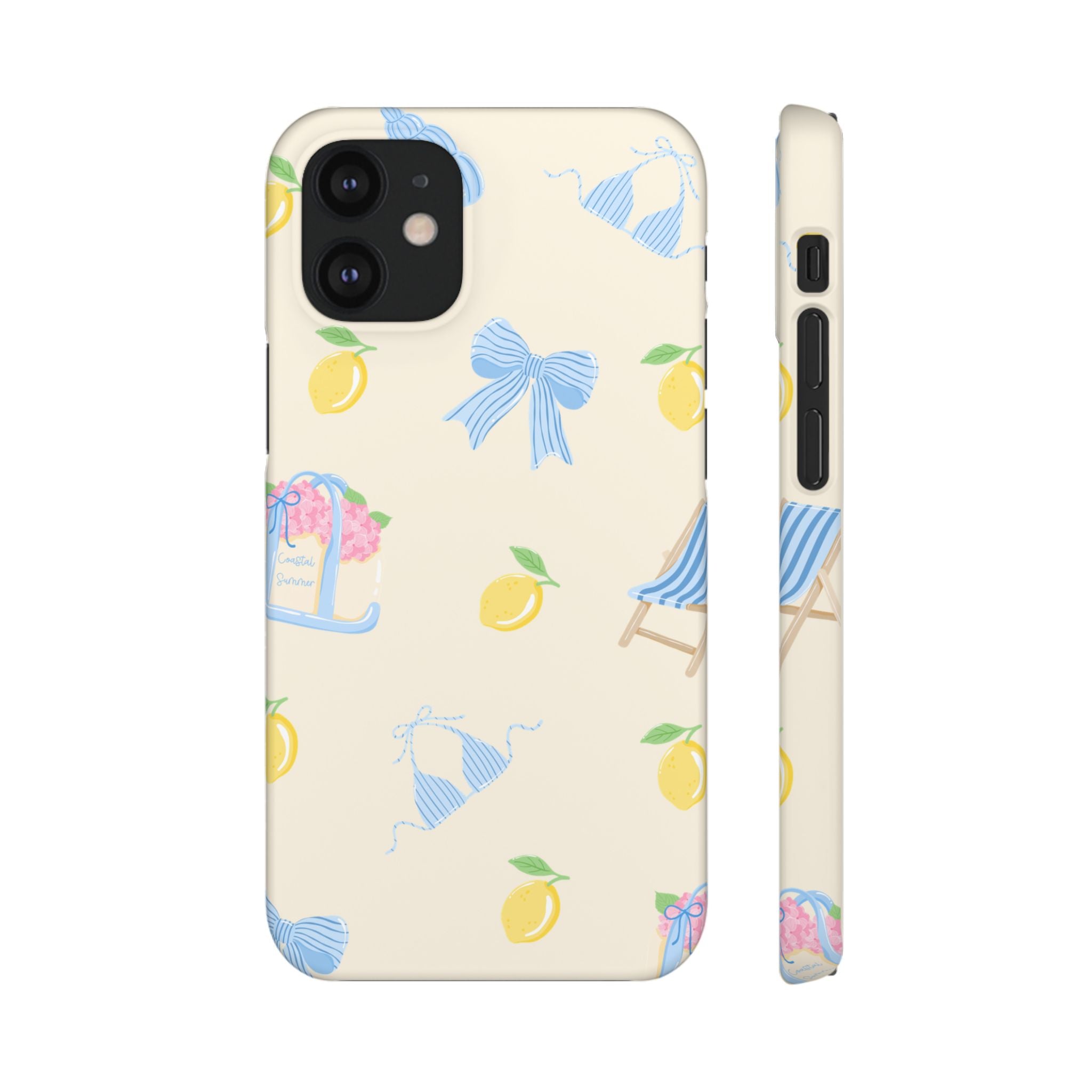 Cute Lemon & Beach Pattern Phone Case — Pastel Summer Snap Case