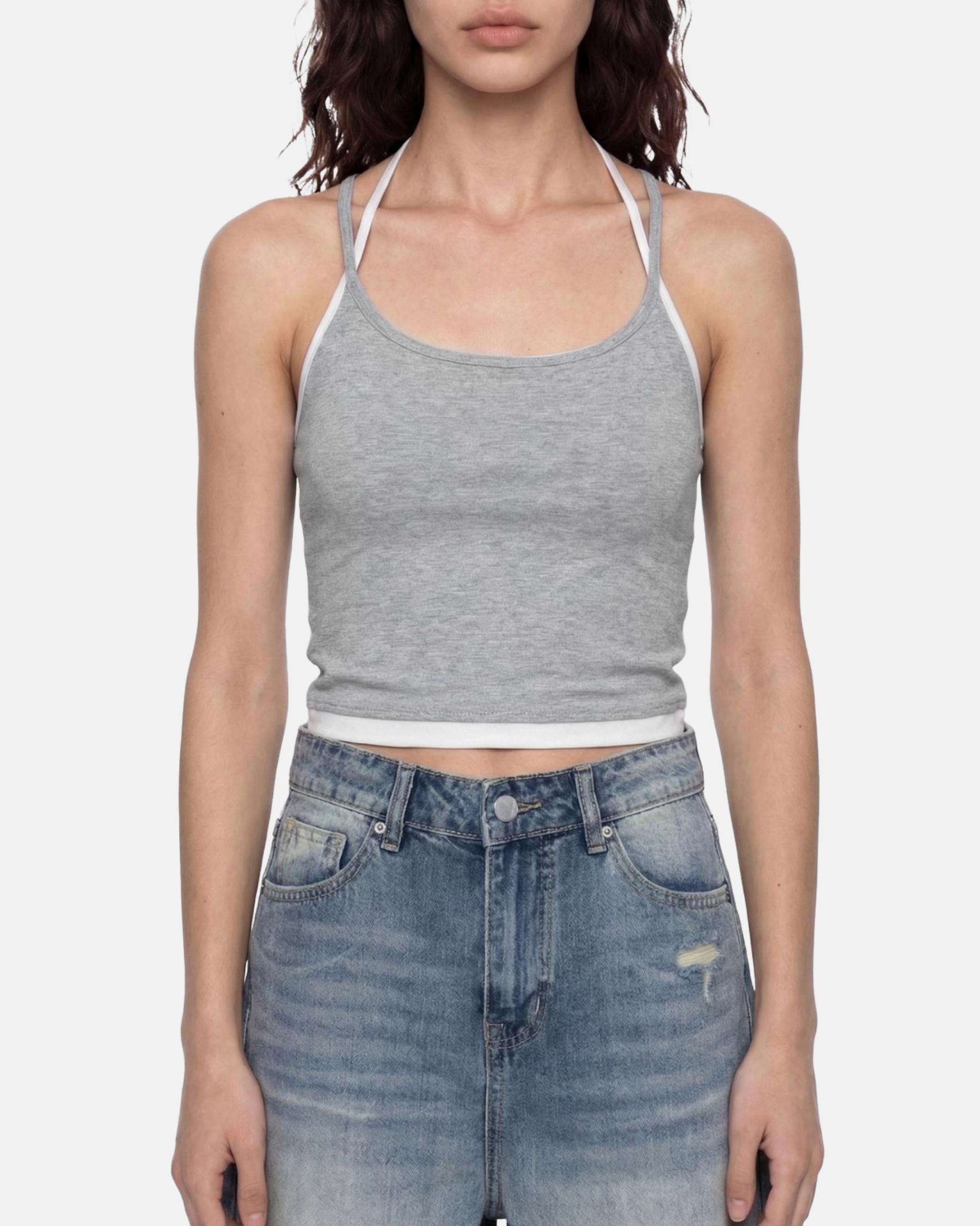 Contrast Binding Halter Tank Top