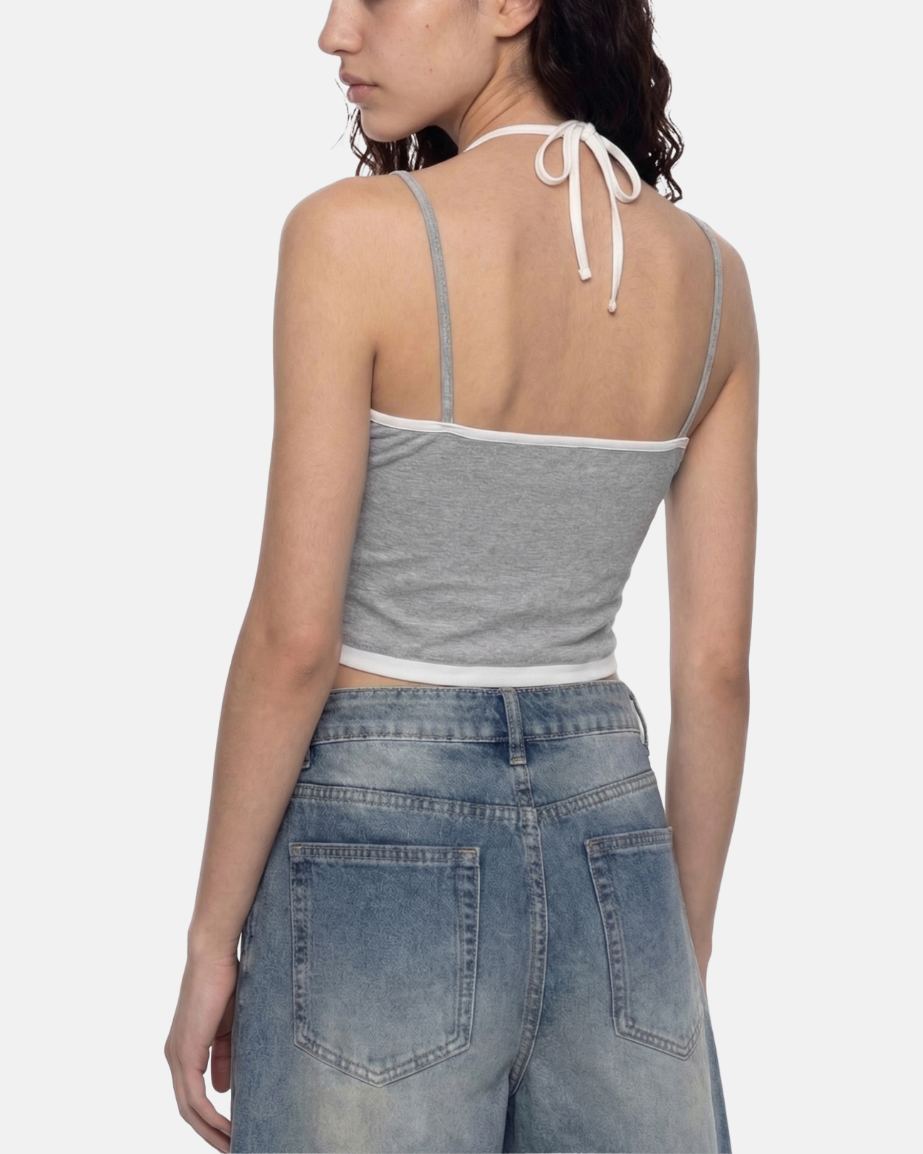 Contrast Binding Halter Tank Top