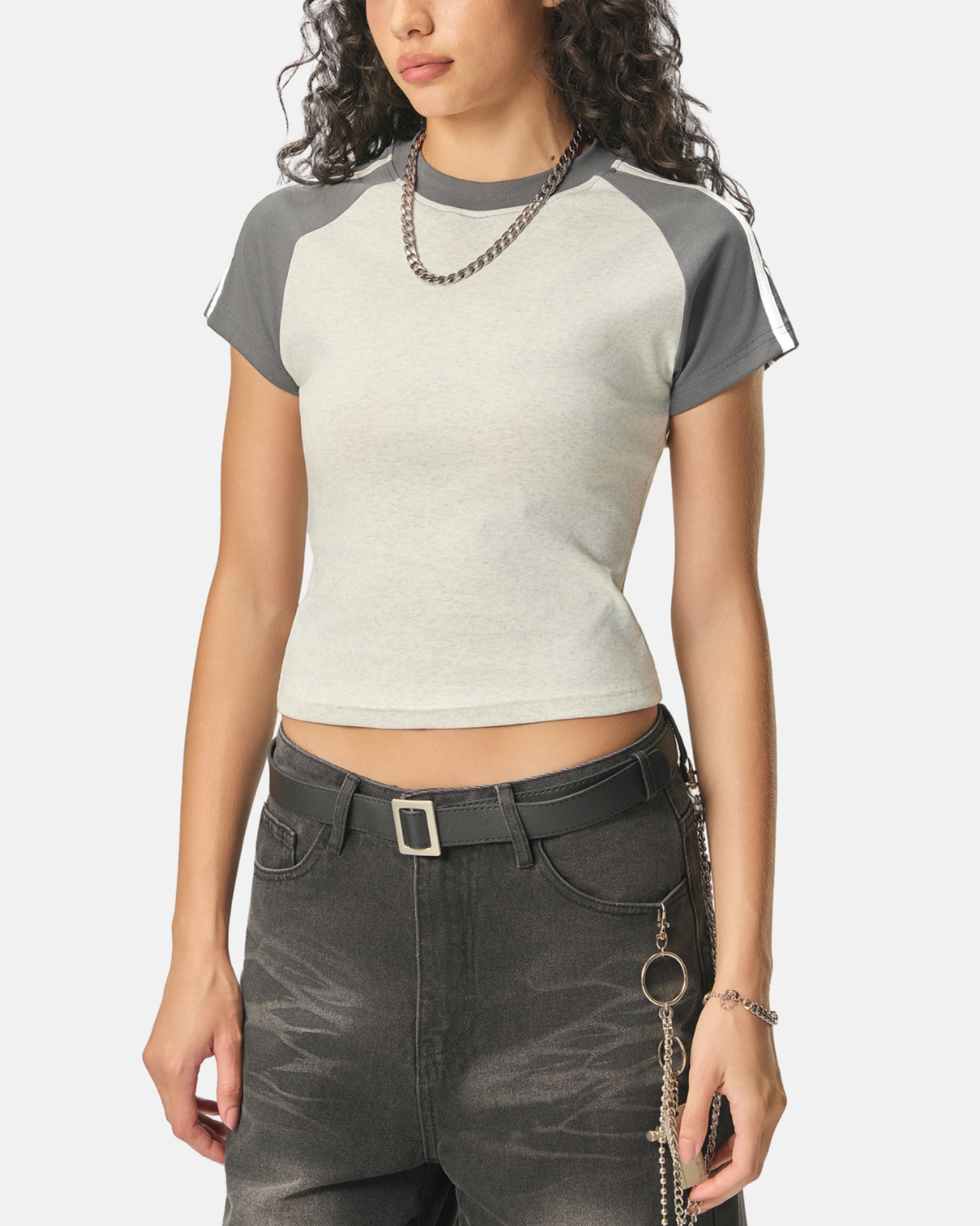 Contrast Stripes Bodycon Raglan  Sleeve T-Shirt
