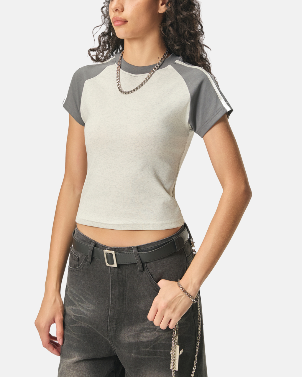 Contrast Stripes Bodycon Raglan  Sleeve T-Shirt