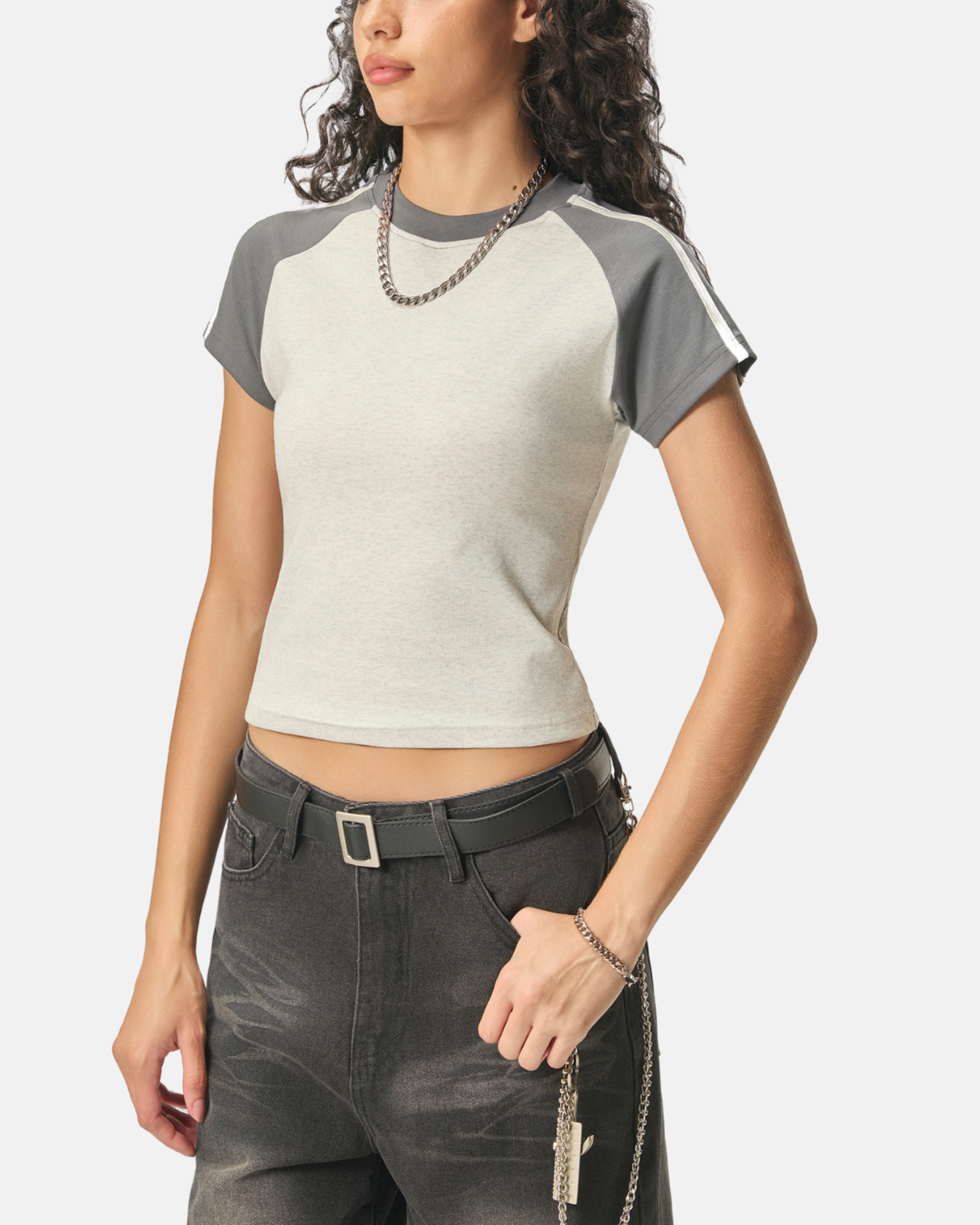Contrast Stripes Bodycon Raglan  Sleeve T-Shirt