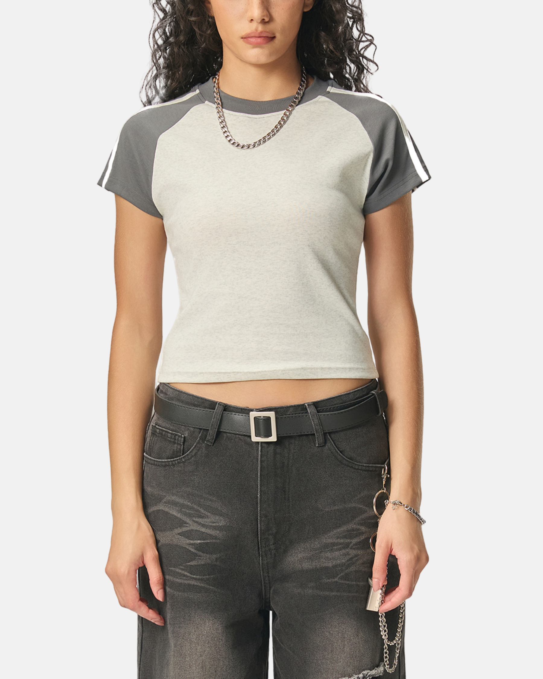 Contrast Stripes Bodycon Raglan  Sleeve T-Shirt