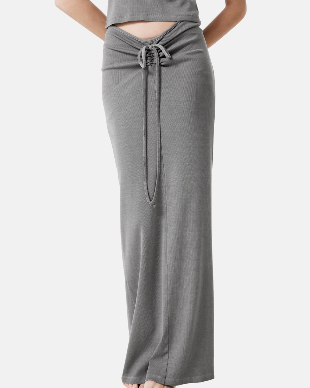 Dyed Washed Drawstring Maxi Skirt