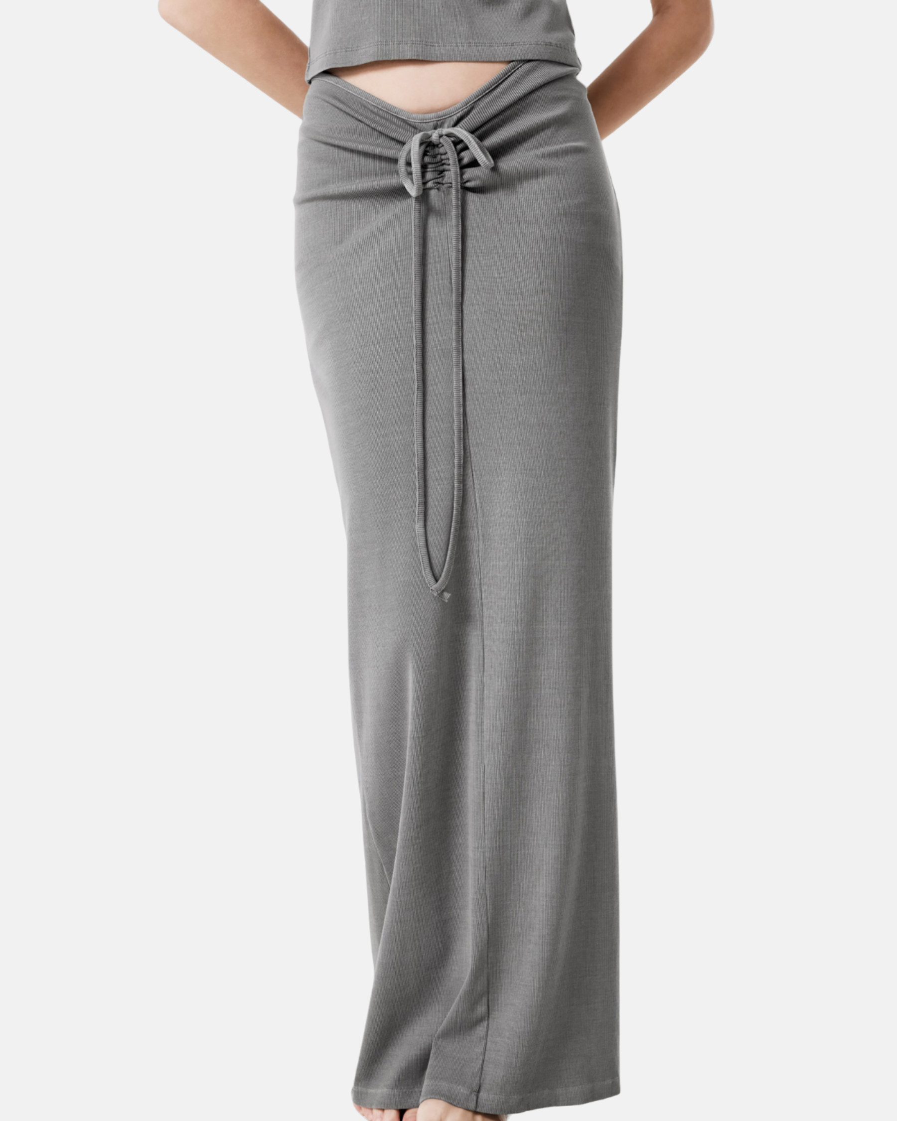 Dyed Washed Drawstring Maxi Skirt