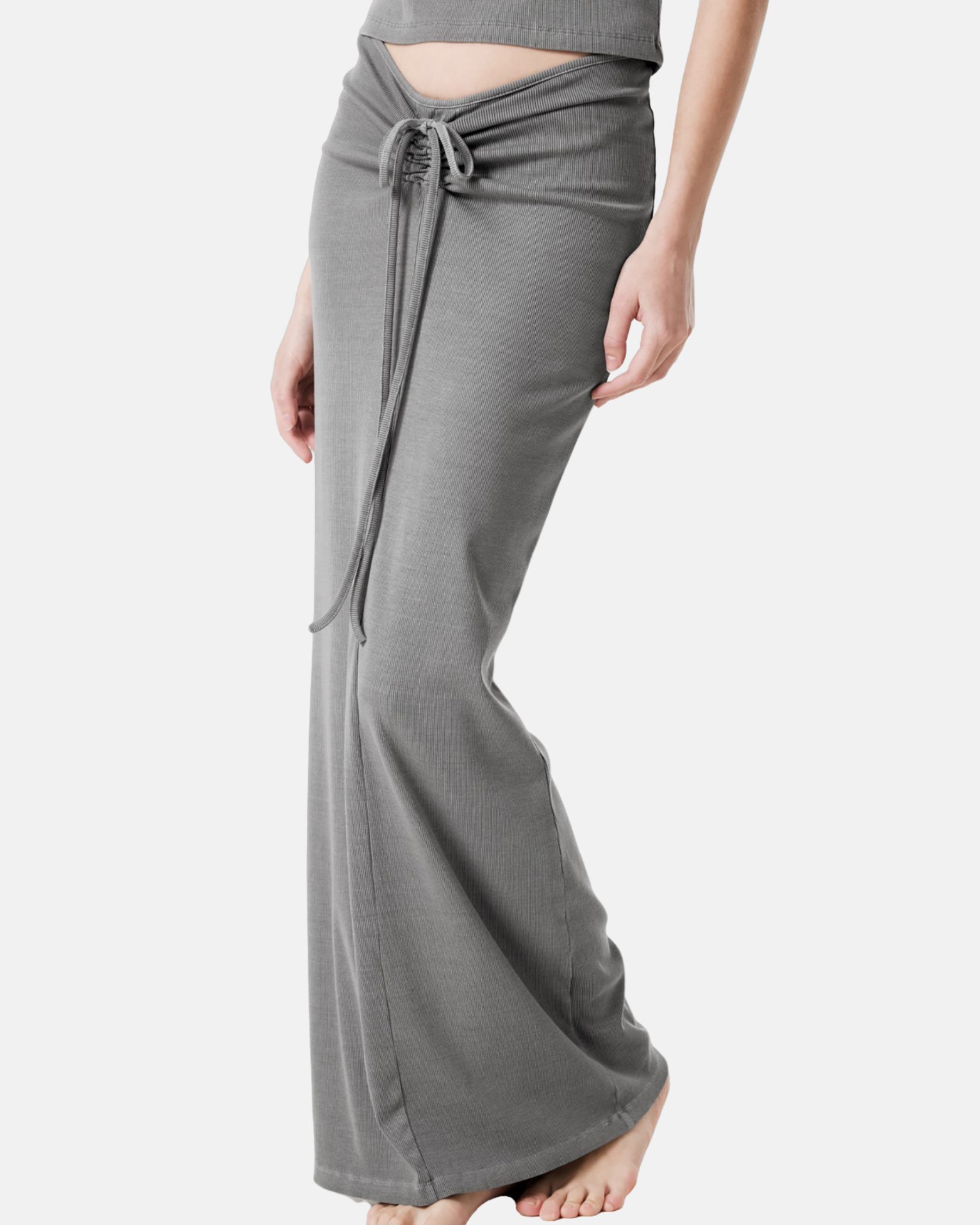 Dyed Washed Drawstring Maxi Skirt