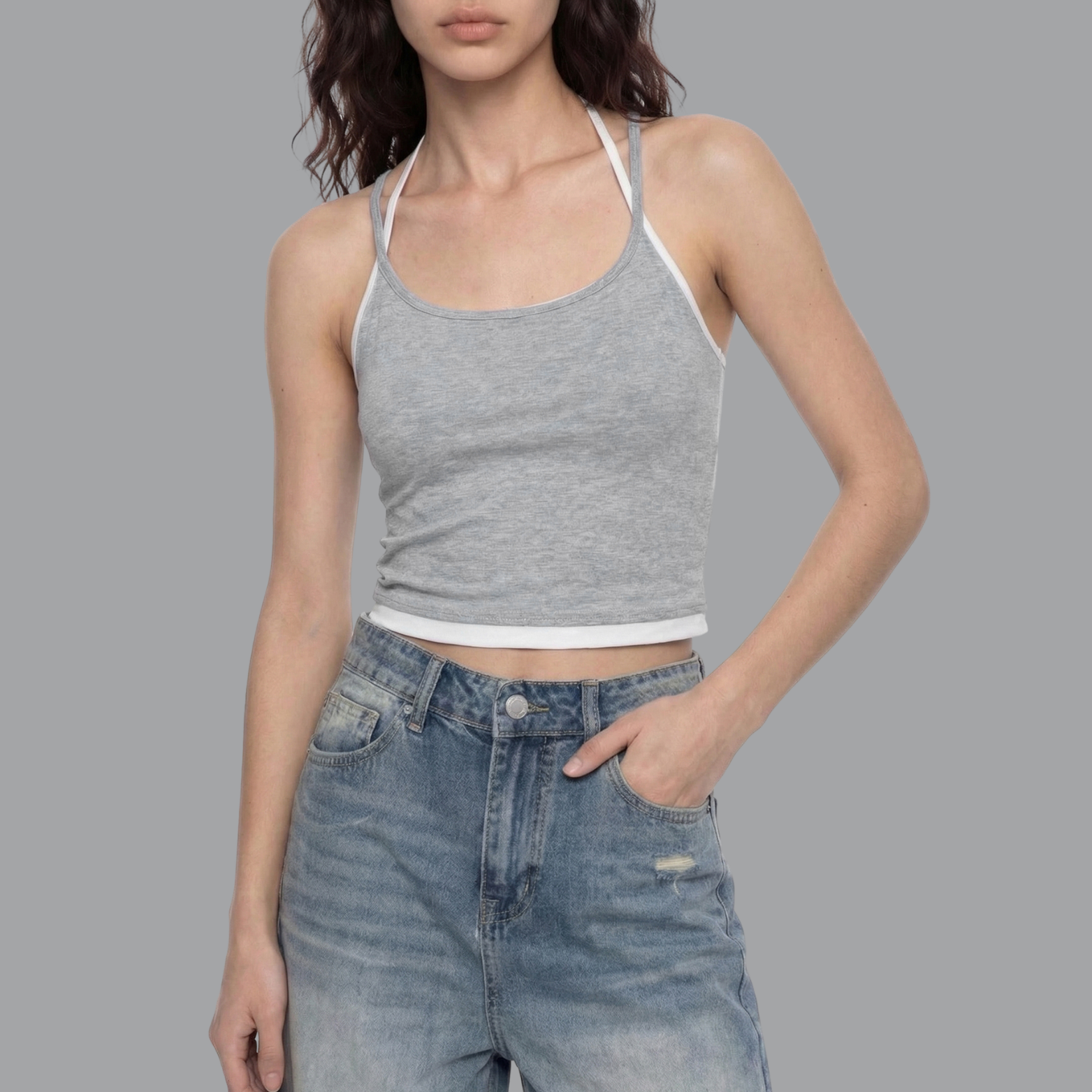 Contrast Binding Halter Tank Top