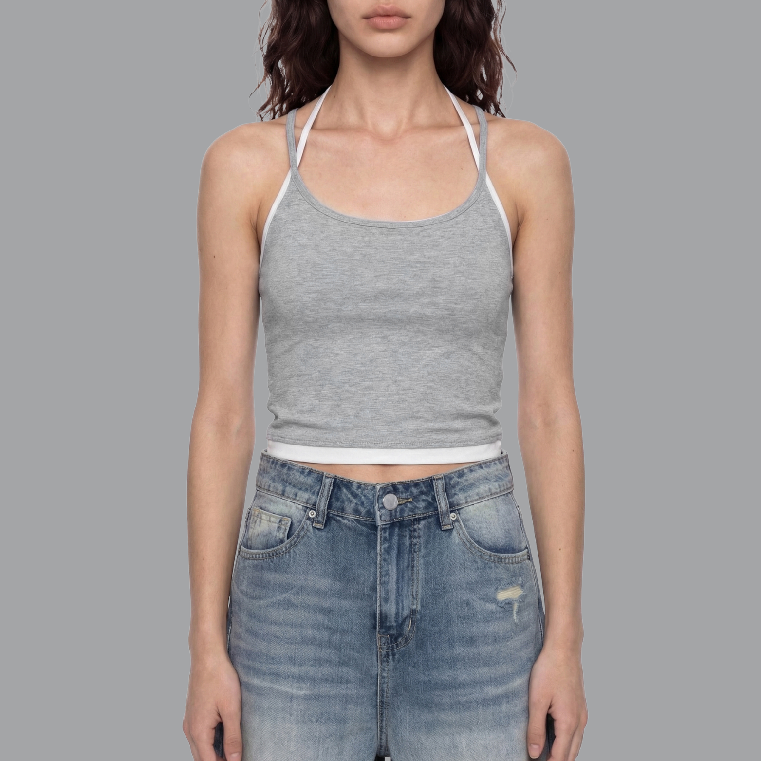 Contrast Binding Halter Tank Top