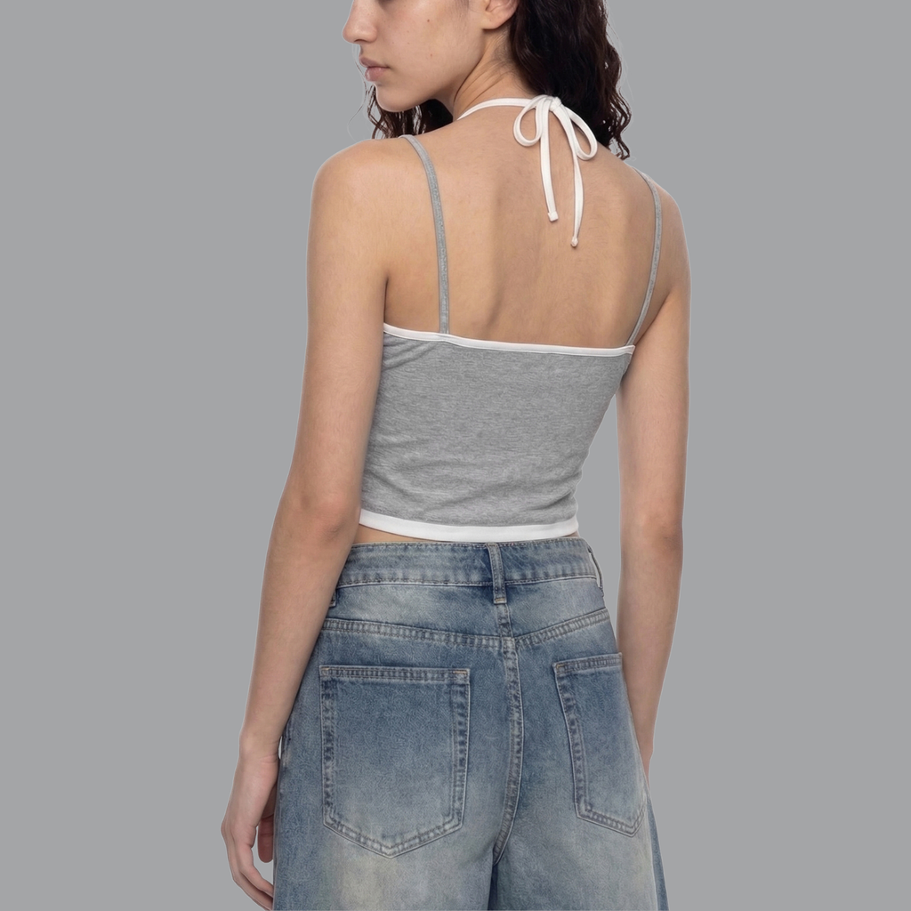Contrast Binding Halter Tank Top