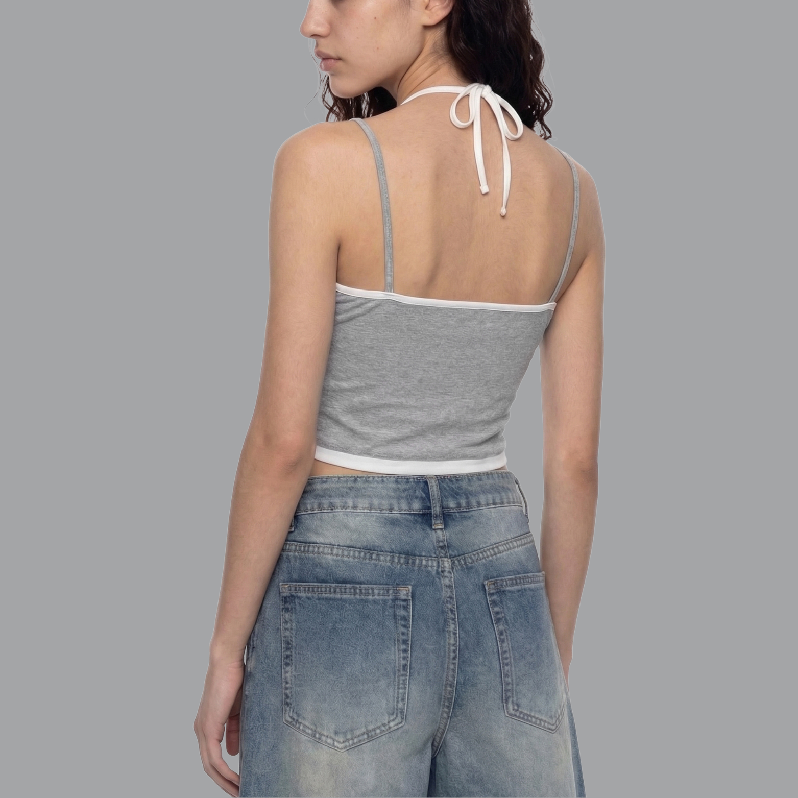 Contrast Binding Halter Tank Top