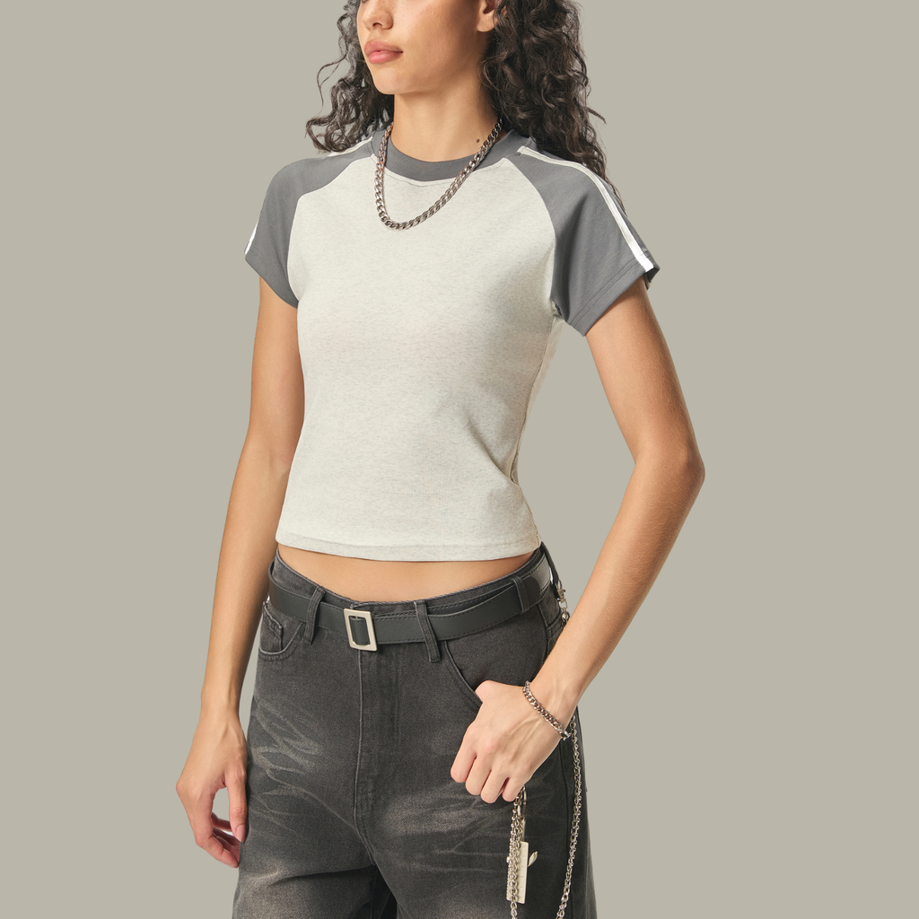 Contrast Stripes Bodycon Raglan  Sleeve T-Shirt