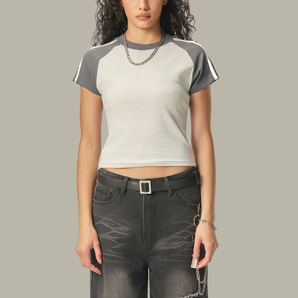 Contrast Stripes Bodycon Raglan  Sleeve T-Shirt