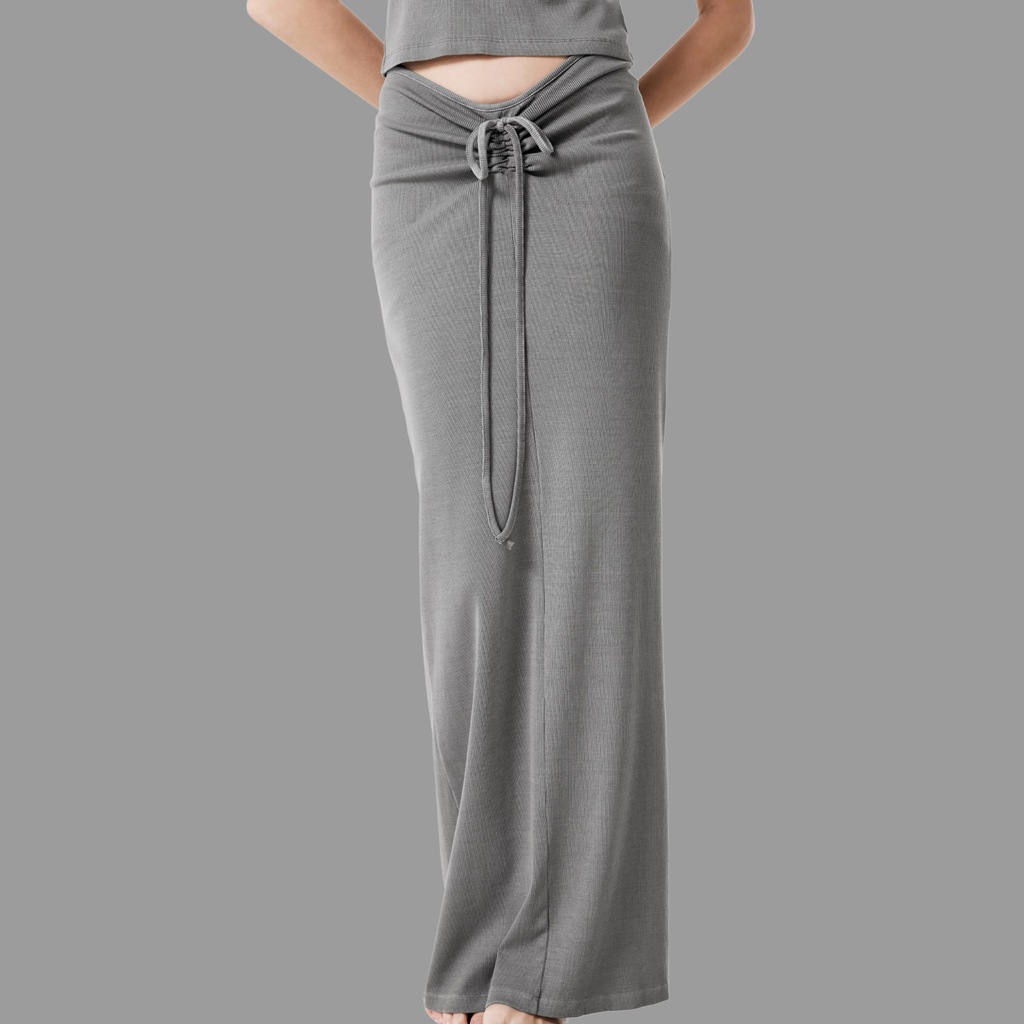 Dyed Washed Drawstring Maxi Skirt