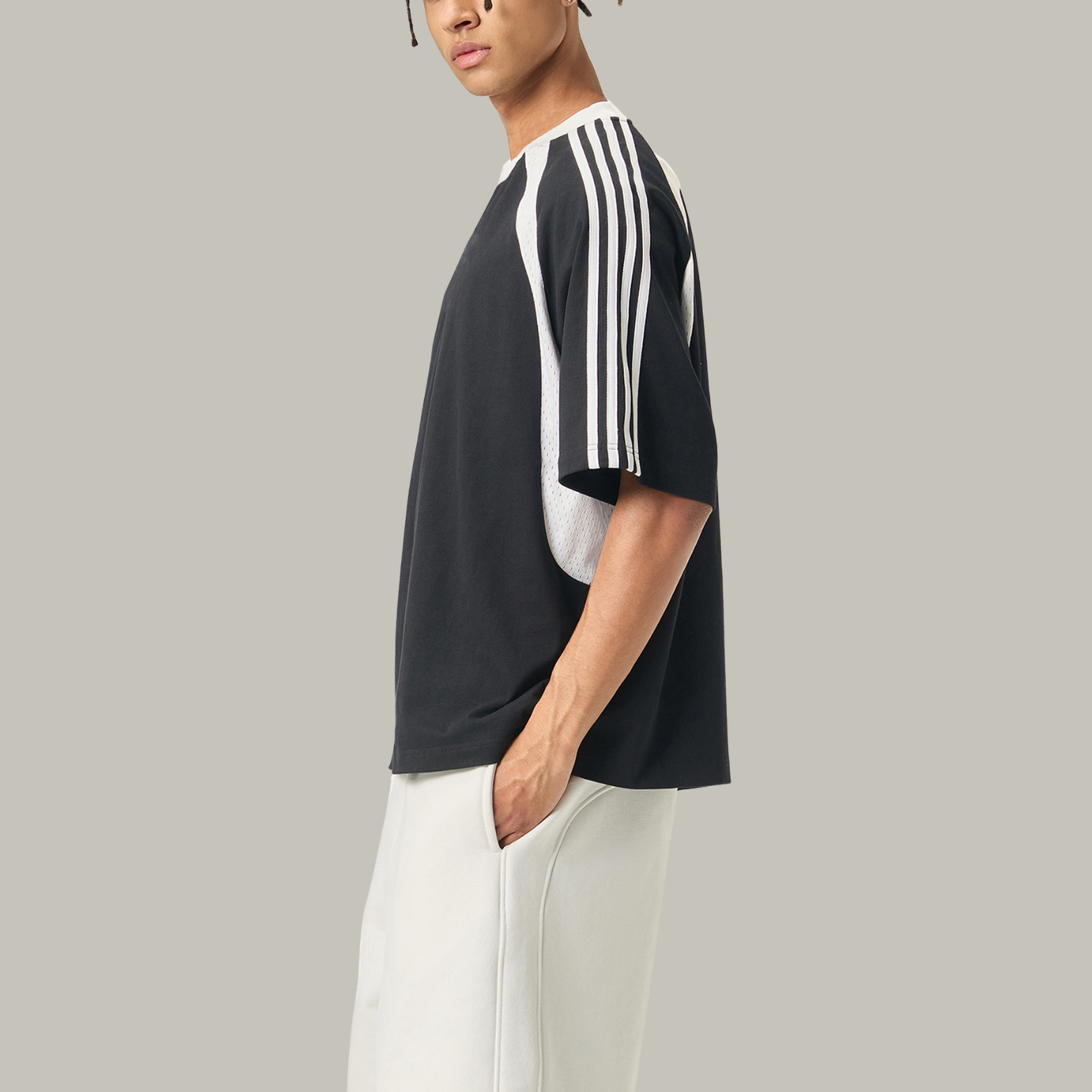 Mens Mesh Panel T-Shirt – Contrast Stripe Streetwear Tee