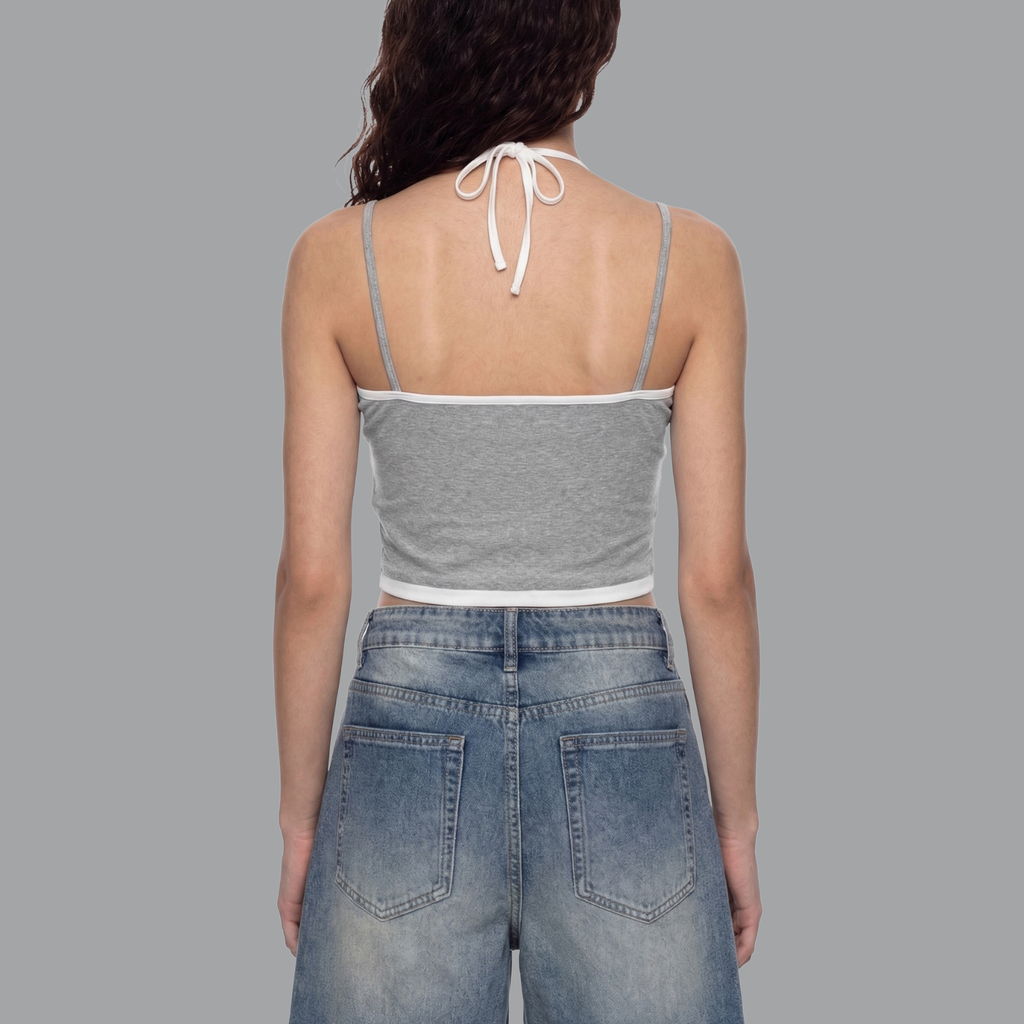 Contrast Binding Halter Tank Top